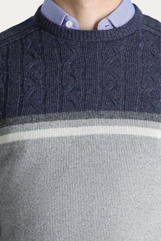 Orta Gri Bisiklet Yaka Slim Fit Dar Kesim Dikişsiz Desenli Triko Kazak