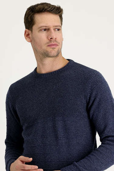 İndigo Bisiklet Yaka Slim Fit Dar Kesim Desenli Triko Kazak
