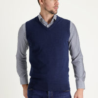 Orta Lacivert Melanj V Yaka Triko Süveter