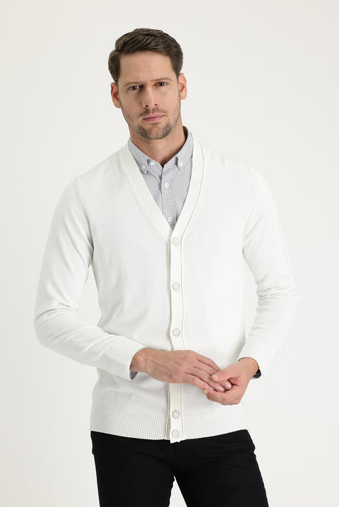Ekru Regular Fit Triko Hırka