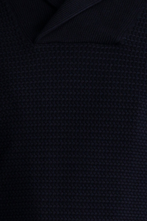 Koyu Lacivert Şal Yaka Slim Fit Dar Kesim Desenli Pamuklu Triko Kazak