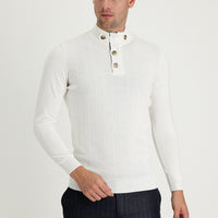 Off-white Semi-Turtleneck Slim Fit Narrow Cut Patterned Cotton Knit Sweater