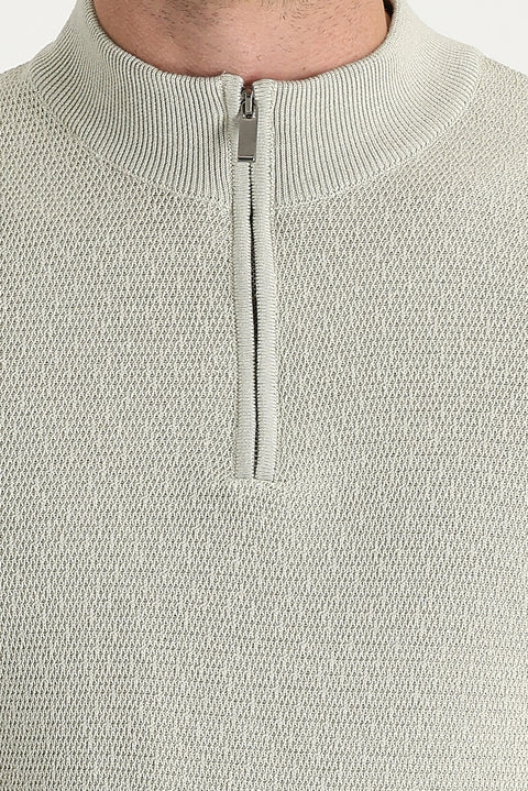 Stone Turtleneck Slim Fit Narrow Cut Zip-Up Patterned Cotton Knit Sweater
