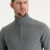 Koyu Füme Yarım Balıkçı Yaka Slim Fit Dar Kesim Fermuarlı Yünlü Triko Kazak