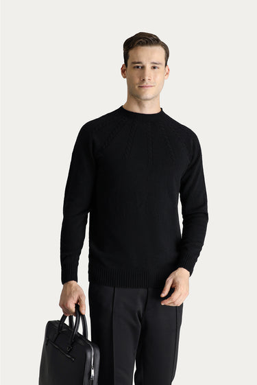 Siyah Yarım Balıkçı Yaka Slim Fit Dar Kesim Dikişsiz Desenli Triko Kazak
