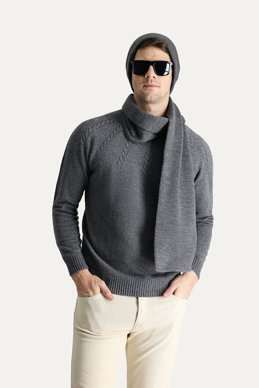 Orta Füme Yarım Balıkçı Yaka Slim Fit Dar Kesim Dikişsiz Desenli Triko Kazak