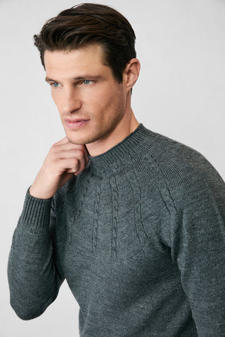 Orta Füme Yarım Balıkçı Yaka Slim Fit Desenli Dikişsiz Triko Kazak