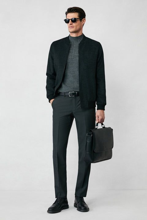 Orta Füme Yarım Balıkçı Yaka Slim Fit Desenli Triko Kazak