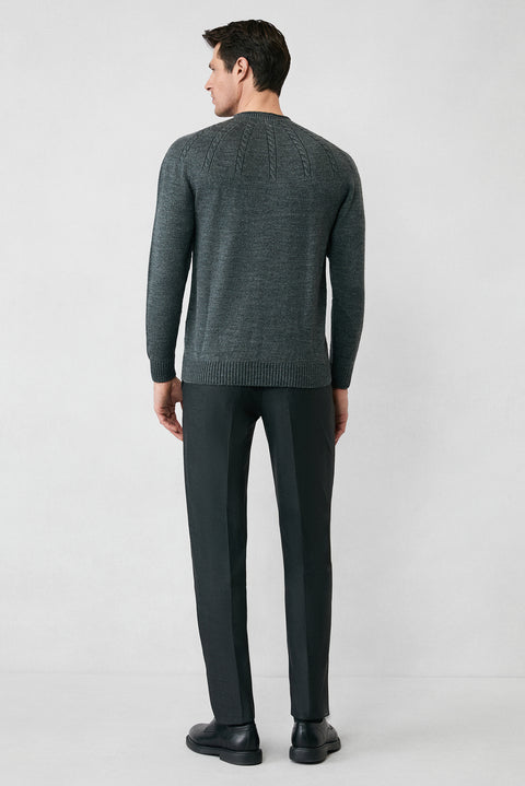 Orta Füme Yarım Balıkçı Yaka Slim Fit Desenli Triko Kazak