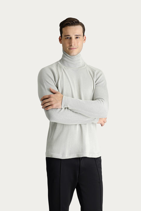 Stone Turtleneck Slim Fit Narrow Cut Patterned Cotton Knit Sweater