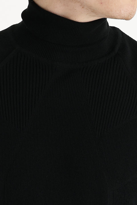 Siyah Balıkçı Yaka Slim Fit Dar Kesim Desenli Triko Kazak