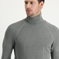 Orta Gri Melanj Balıkçı Yaka Slim Fit Dar Kesim Desenli Pamuklu Triko Kazak
