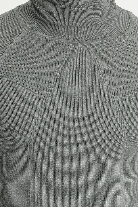 Orta Gri Melanj Balıkçı Yaka Slim Fit Dar Kesim Desenli Triko Kazak