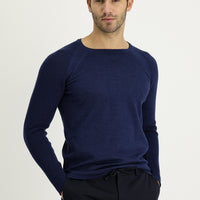 Orta Lacivert Bisiklet Yaka Slim Fit Desenli Pamuklu Triko Kazak