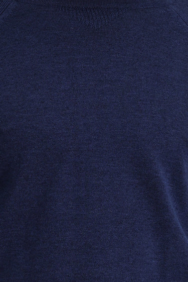 Orta Lacivert Bisiklet Yaka Slim Fit Dar Kesim Desenli Pamuklu Triko Kazak