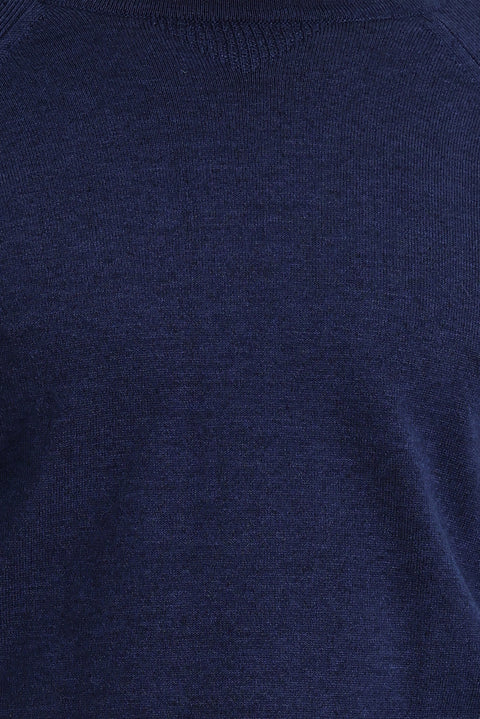 Orta Lacivert Bisiklet Yaka Slim Fit Desenli Pamuklu Triko Kazak