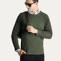 Açık Haki Bisiklet Yaka Slim Fit Dar Kesim Desenli Pamuklu Triko Kazak