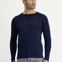 Orta Petrol Bisiklet Yaka Slim Fit Dar Kesim Desenli Triko Kazak