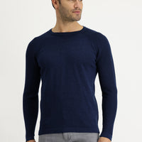 Orta Petrol Bisiklet Yaka Slim Fit Desenli Pamuklu Triko Kazak