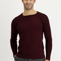 Koyu Bordo Bisiklet Yaka Slim Fit Dar Kesim Desenli Pamuklu Triko Kazak