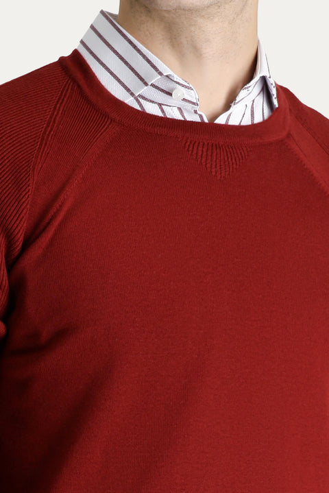 Kiremit Bisiklet Yaka Slim Fit Desenli Pamuklu Triko Kazak