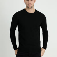 Siyah Bisiklet Yaka Slim Fit Dar Kesim Pamuklu Triko Kazak