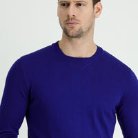 Navy Blue Crew Neck Slim Fit Narrow Cut Patterned Cotton Knit Sweater