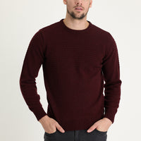 Koyu Bordo Bisiklet Yaka Slim Fit Dar Kesim Yünlü Desenli Triko Kazak