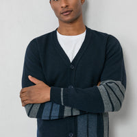 Medium Navy Wool Patterned Knit Cardigan
