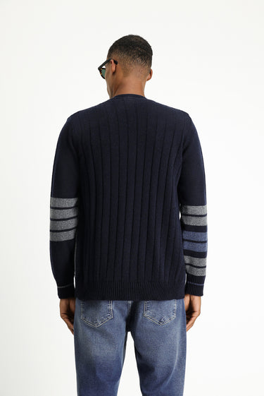 Orta Lacivert Yünlü Desenli Triko Hırka