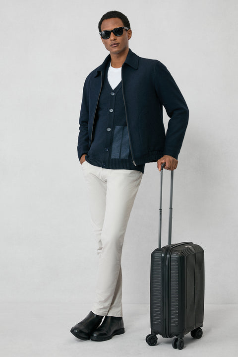Medium Navy Wool Patterned Knit Cardigan