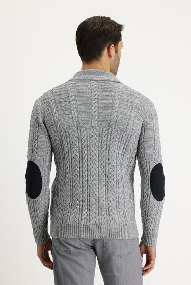 Orta Gri Melanj Regular Fit Yünlü Triko Hırka