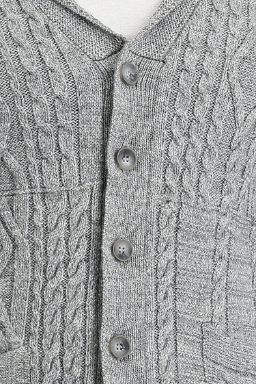 Orta Gri Melanj Regular Fit Yünlü Triko Hırka