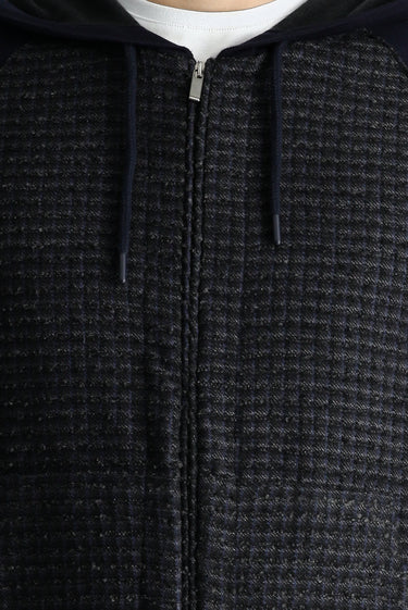 Koyu Lacivert Kapüşonlu Fermuarlı Pamuklu Triko Hırka