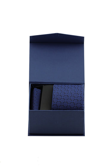 Orta Lacivert 2'li Kravat & Mendil Seti
