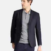 Koyu Lacivert Super Slim Fit Ekstra Dar Kesim Yünlü Çizgili Örme Ceket