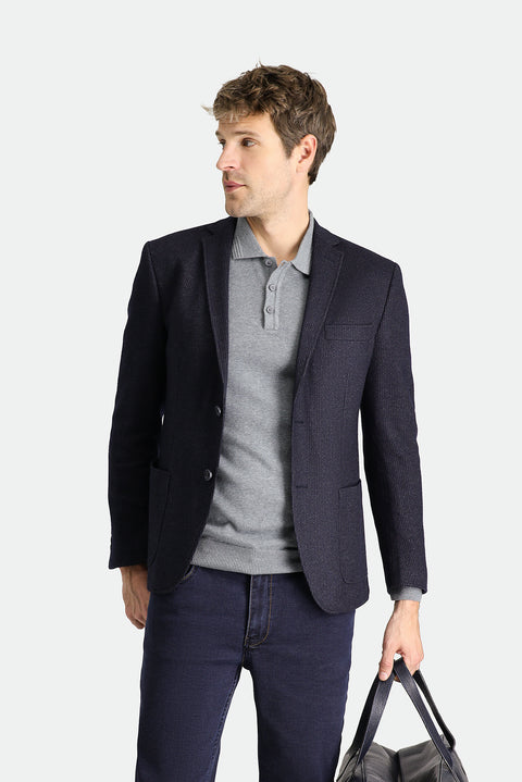Koyu Lacivert 7 Drop Super Slim Fit Eksra Dar Kesim Yünlü Çizgili Örme Ceket