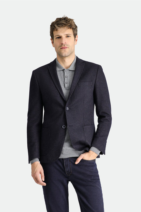 Koyu Lacivert 7 Drop Super Slim Fit Eksra Dar Kesim Yünlü Çizgili Örme Ceket