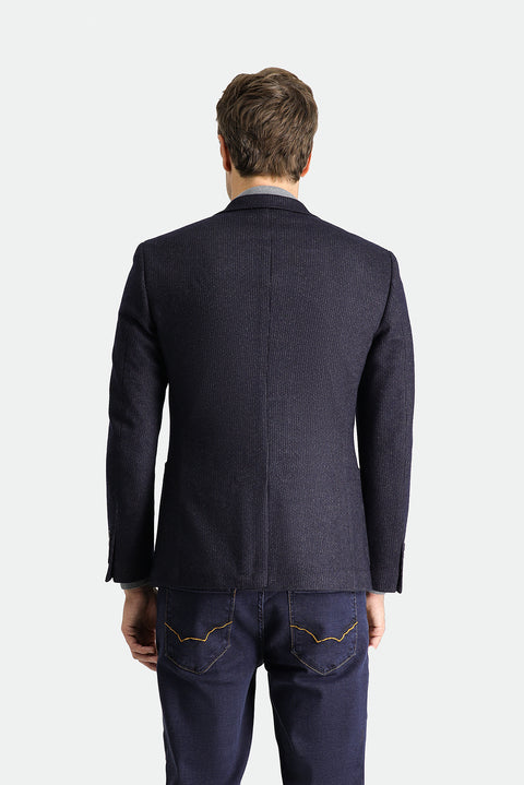 Koyu Lacivert 7 Drop Super Slim Fit Eksra Dar Kesim Yünlü Çizgili Örme Ceket