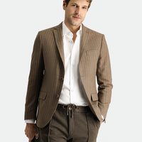 Koyu Vizon 7 Drop Super Slim Fit Eksra Dar Kesim Yünlü Klasik Çizgili Ceket
