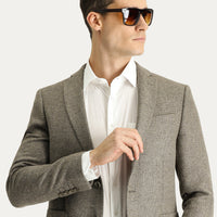 Orta Kahve Super Slim Fit Ekstra Dar Kesim Yünlü Desenli Spor Ceket