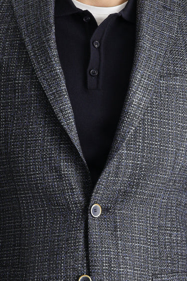 Orta Lacivert Muscle Fit Yünlü Desenli Spor Ceket