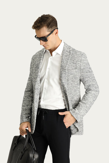 Orta Gri Regular Fit Desenli Spor Örme Ceket