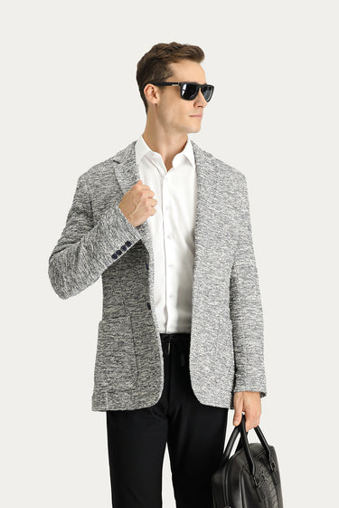 Orta Gri Regular Fit Desenli Spor Örme Ceket