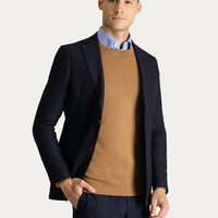 Koyu Lacivert Slim Fit Dar Kesim Yünlü Klasik Desenli Ceket
