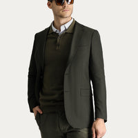 Koyu Haki Slim Fit Dar Kesim Yünlü Klasik Desenli Ceket