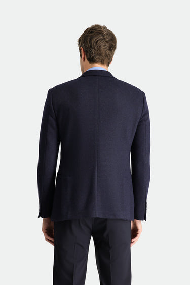 Koyu Lacivert Slim Fit Dar Kesim Yünlü Spor Örme Ceket