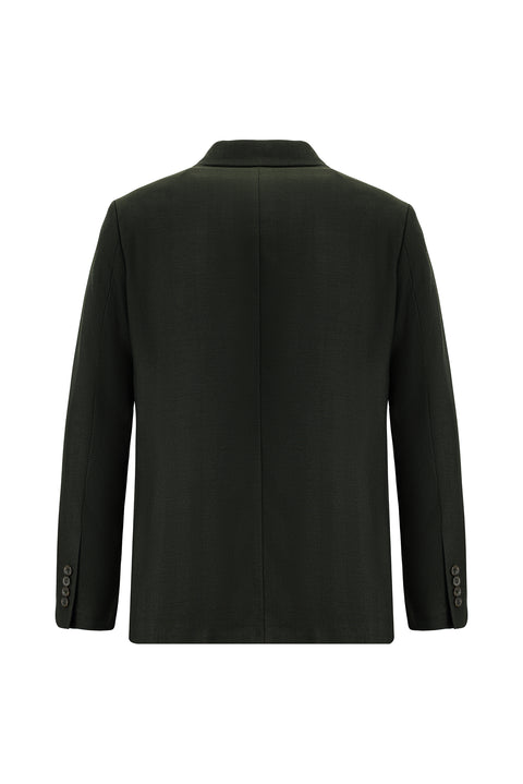 Koyu Haki 4 Drop Relaxed Fit Rahat Kesim Klasik Desenli Pamuklu Ceket
