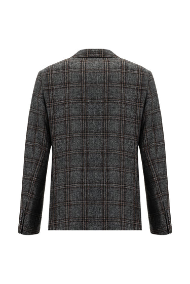 Koyu Antrasit Regular Fit Yünlü Ekose Ceket