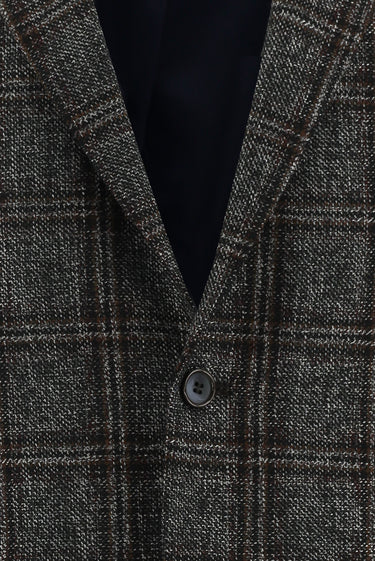 Koyu Antrasit Regular Fit Yünlü Ekose Ceket